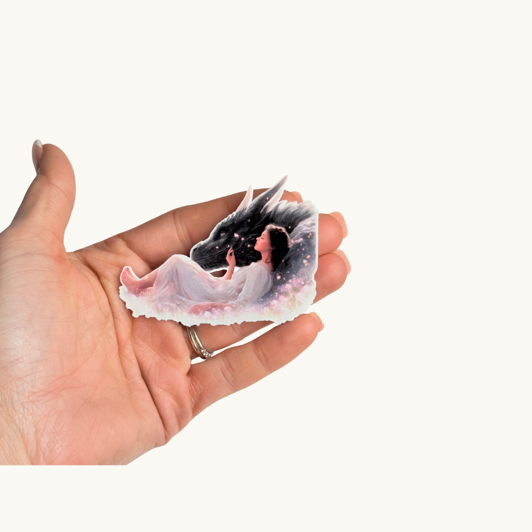 Bookish gift for fairy tale lovers, sleeping beauty dragon sticker for Kindle decoration.