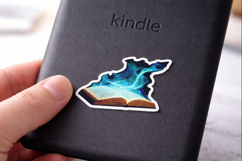 Dark academia aesthetic magic book sticker, witchy green flame decal for fantasy readers.