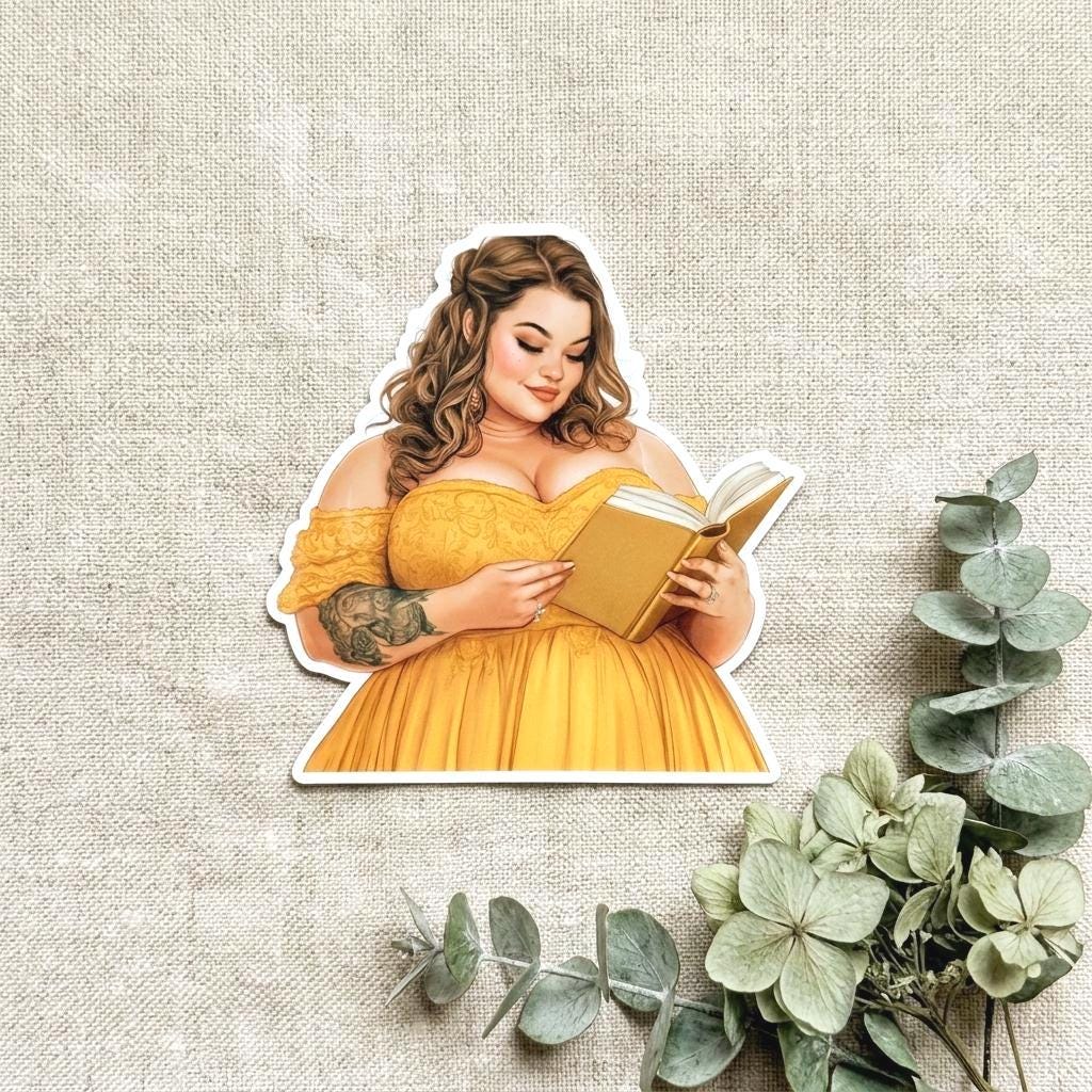 Curvy Girl Reading Sticker: Plus Size Book Lover Vinyl Decal __etsy:8157674061