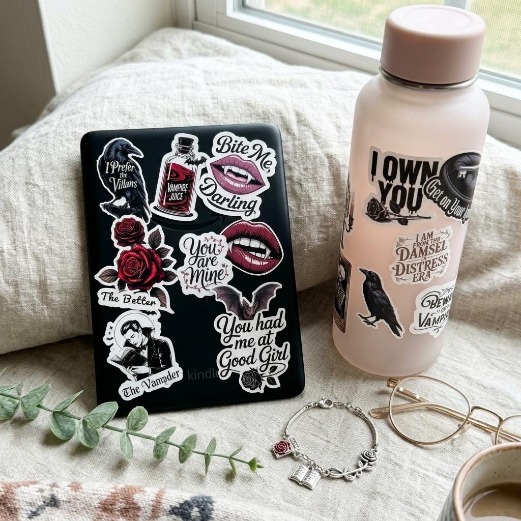 Dark Romance Sticker Pack, Gothic Vampire Booktok Decals, Spicy Reader Vinyl for Kindle & Laptop __etsy:8116178932