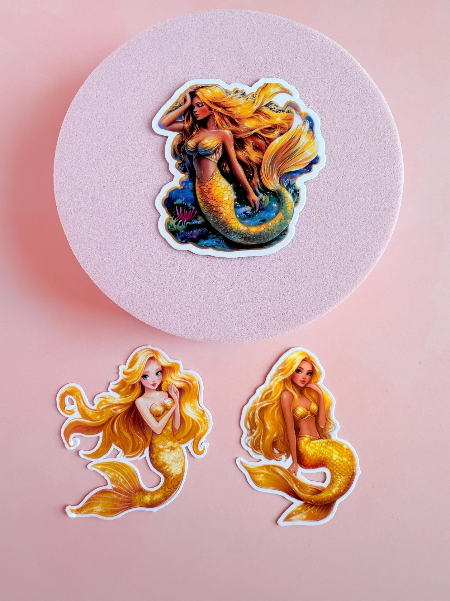 Golden Mermaid Sticker Set: Waterproof Vinyl Decals for Water Bottles, Journals __etsy:6970609371