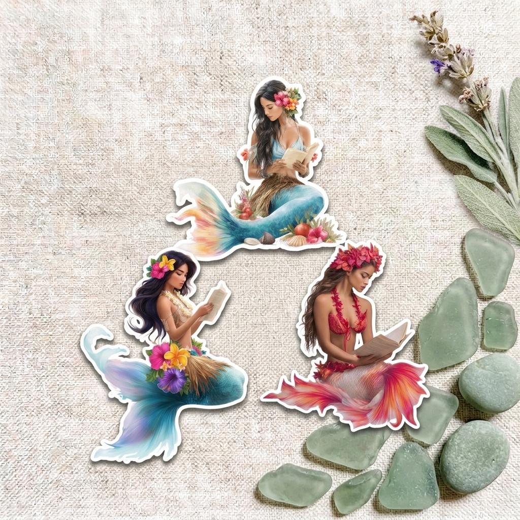 Hawaiian Mermaid Sticker bundle - Tropical Fantasy Vinyl Stickers __etsy:8182173245