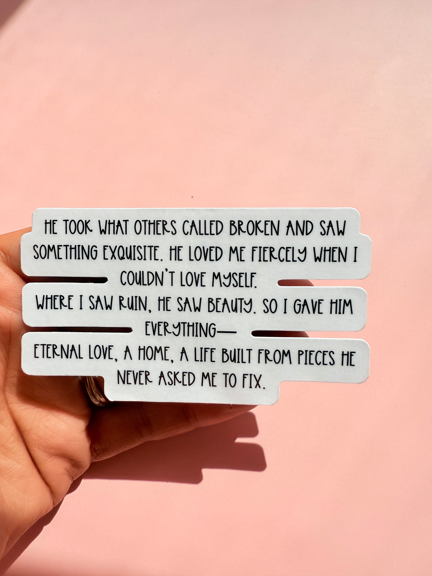 Elegant typography sticker featuring a romantic phrase on vinyl