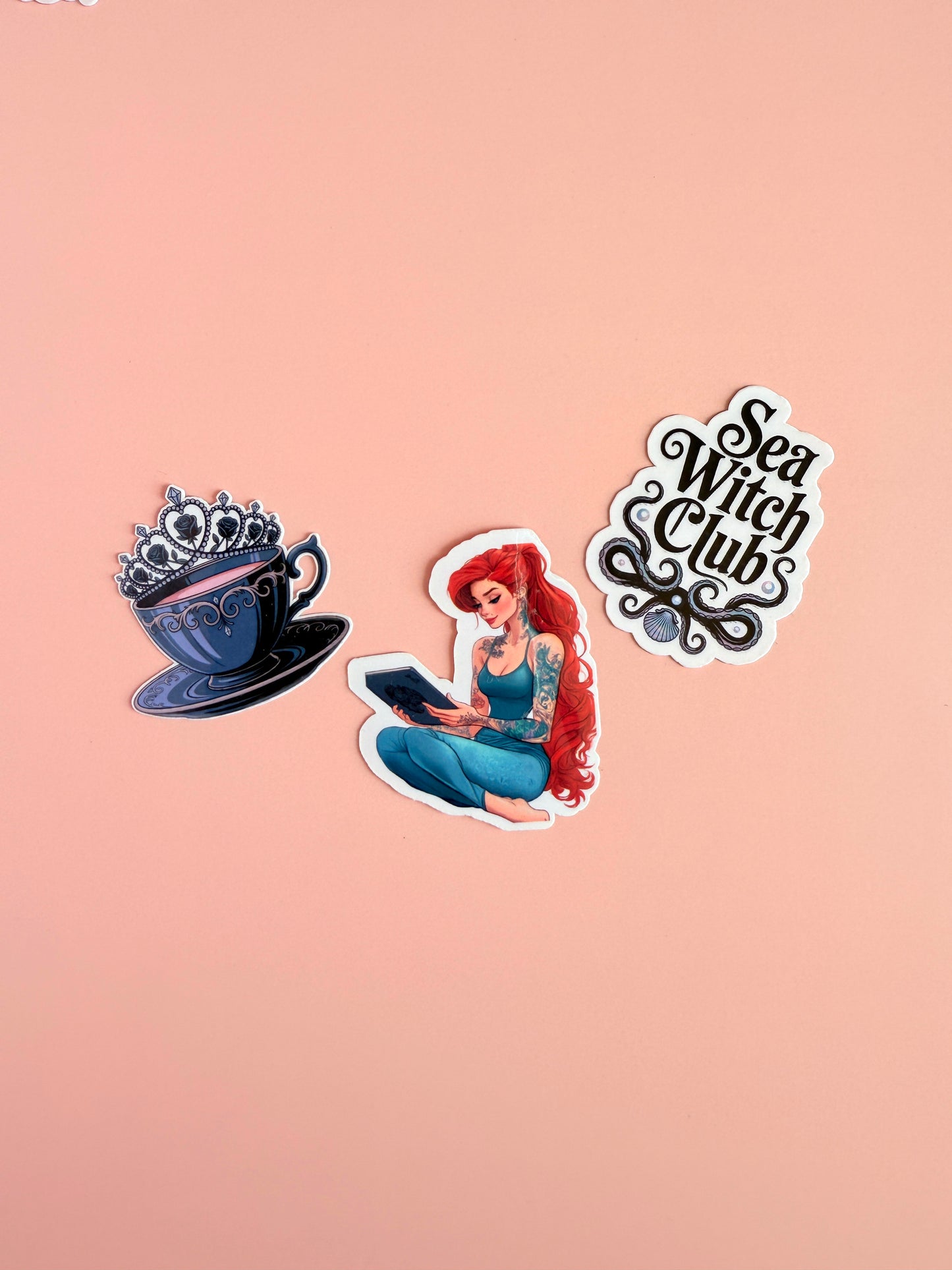 Sea Witch Royal Vibes Sticker Pack | 8-Piece Coquette Mermaid Aesthetic Vinyl Decals | Fantasy Journaling Planner Stickers | Vintage Ocean Stationery Gift - The Sticker Era