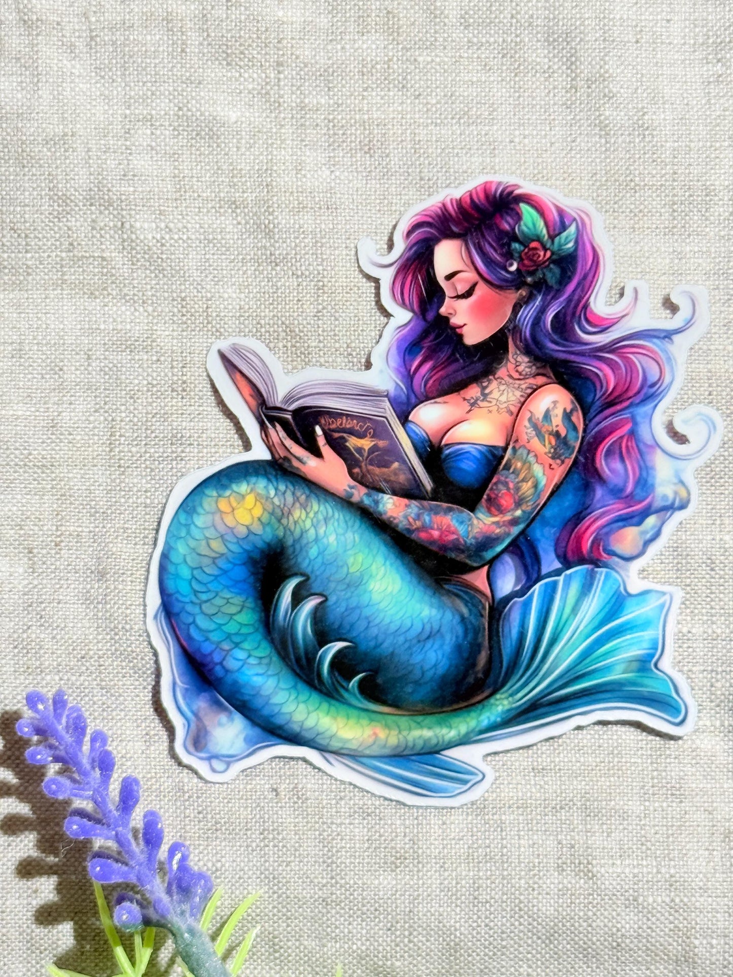 Mermaid Reading Sticker: Waterproof Vinyl Decal for Kindle __etsy:8157562901