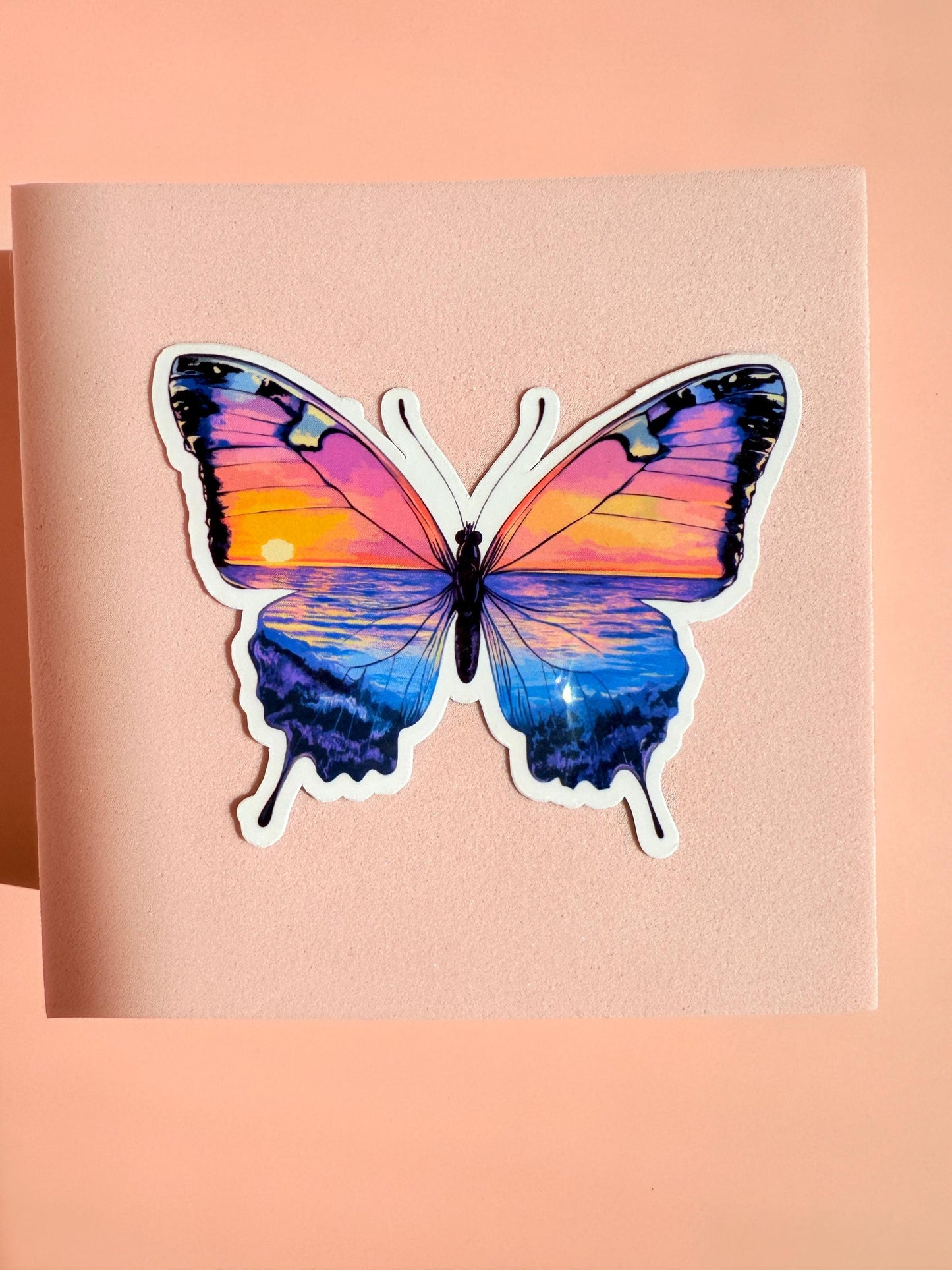 Ocean Sunset Butterfly Sticker: Waterproof Vinyl Decal for Laptop, Tumbler __etsy:6912258724