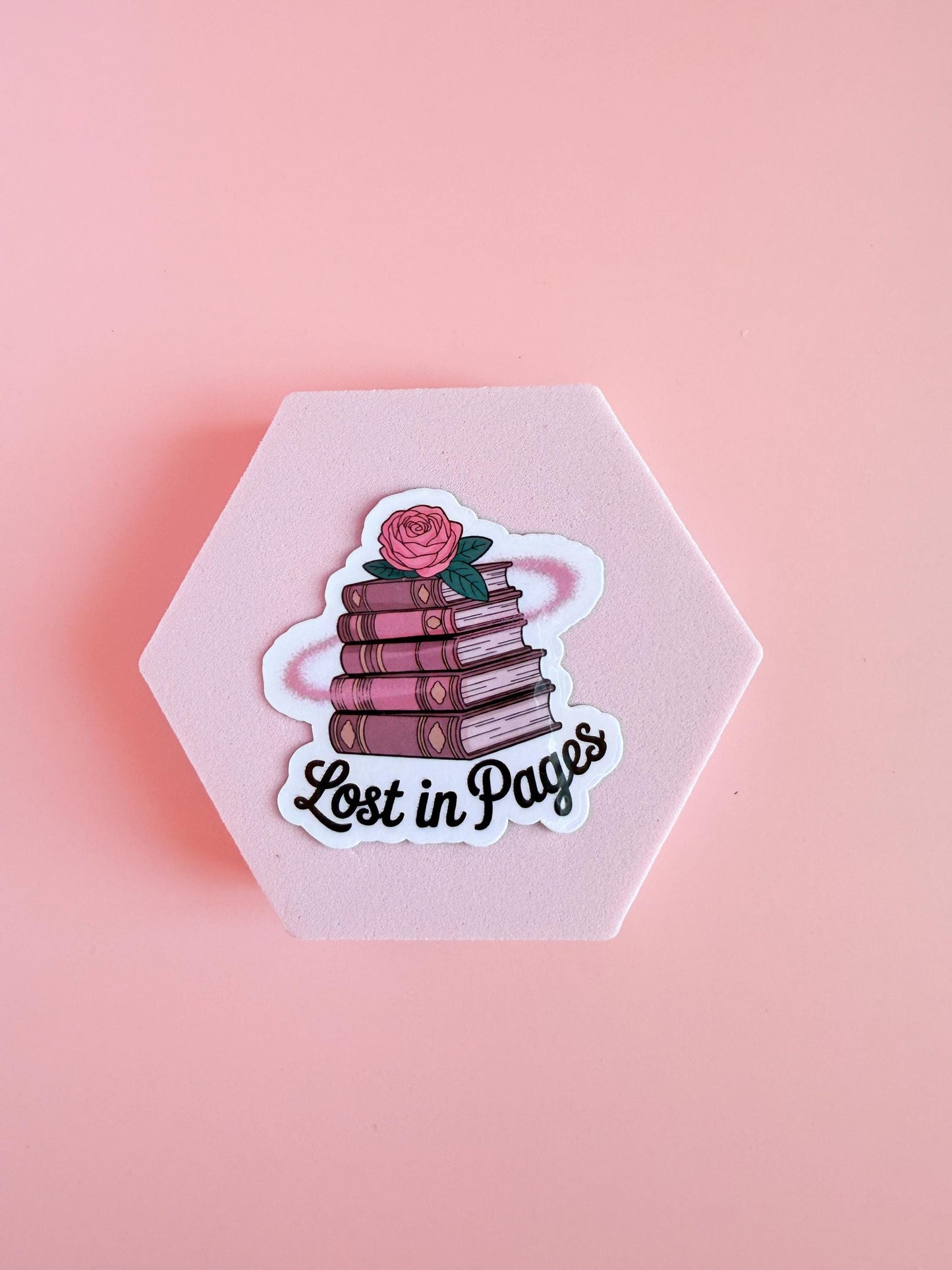 Pink Book Stack Sticker: Rose & Vintage Books - Book Club Gift __etsy:6941498993