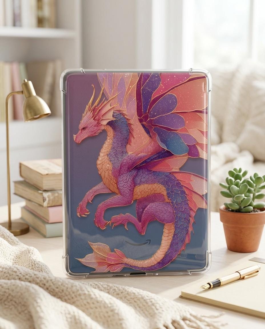Pink Dragon Kindle Insert | Romantasy Wallpaper Pack | Dragon Romance Reader Gift | Booktok Bookish Decor __etsy:8063059829