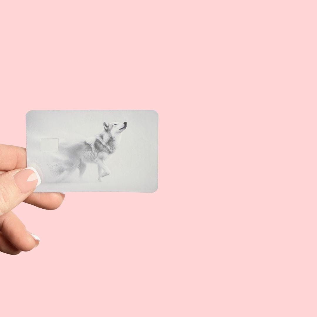 Wolf card skin showing precise chip cutout by The Sticker Era __etsy:7565822806