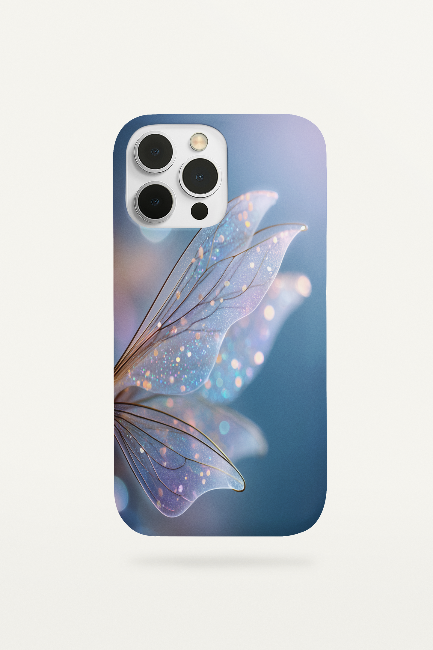 Fairy wing phone insert displayed in clear iPhone case - ethereal freedom aesthetic
