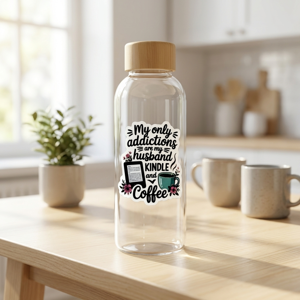 Husband, Kindle & Coffee Sticker | Bookish Reading Addict Humor Vinyl Decal