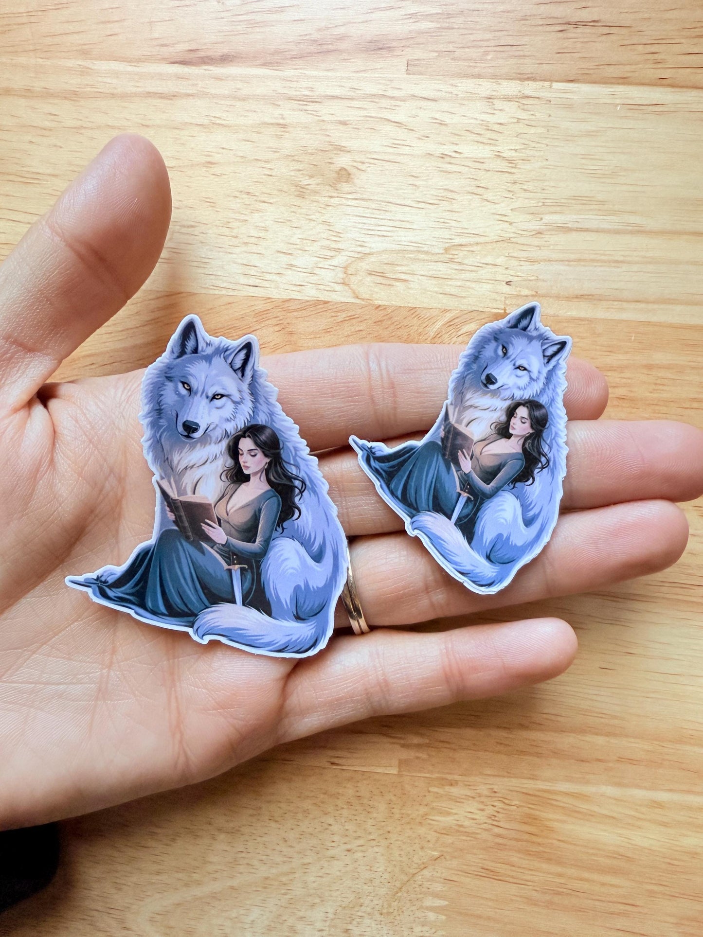 Girl with Wolf Reading Sticker – Mystical Bookish Vinyl Decal for Fantasy Fans & Animal Lovers - The Sticker Era