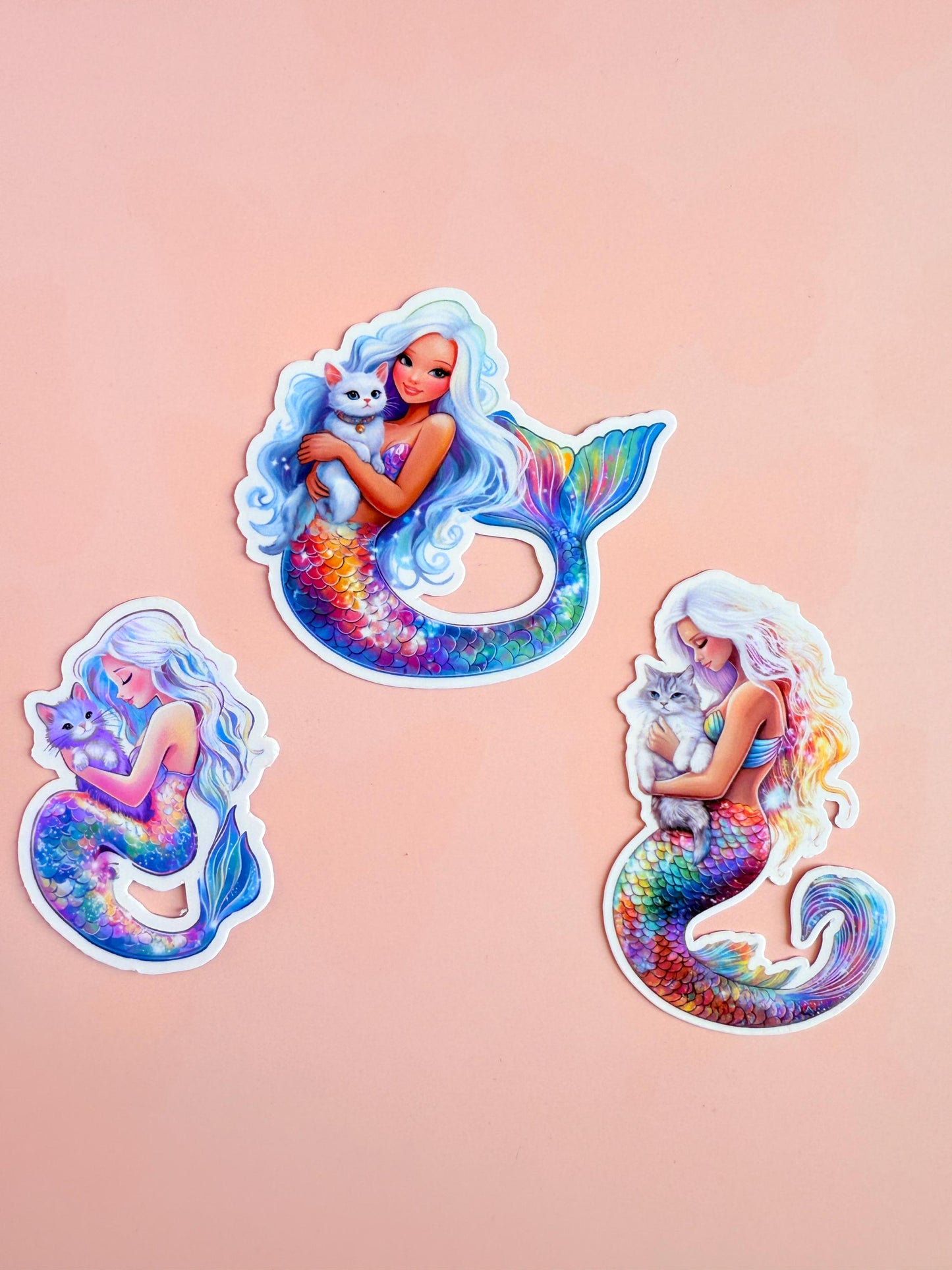 Mermaid and Cat Sticker Pack–Rainbow Fantasy Vinyl Stickers for Water Bottles, Journals & Ocean-Loving Cat Moms|fantasy sticker| ocean merch - The Sticker Era