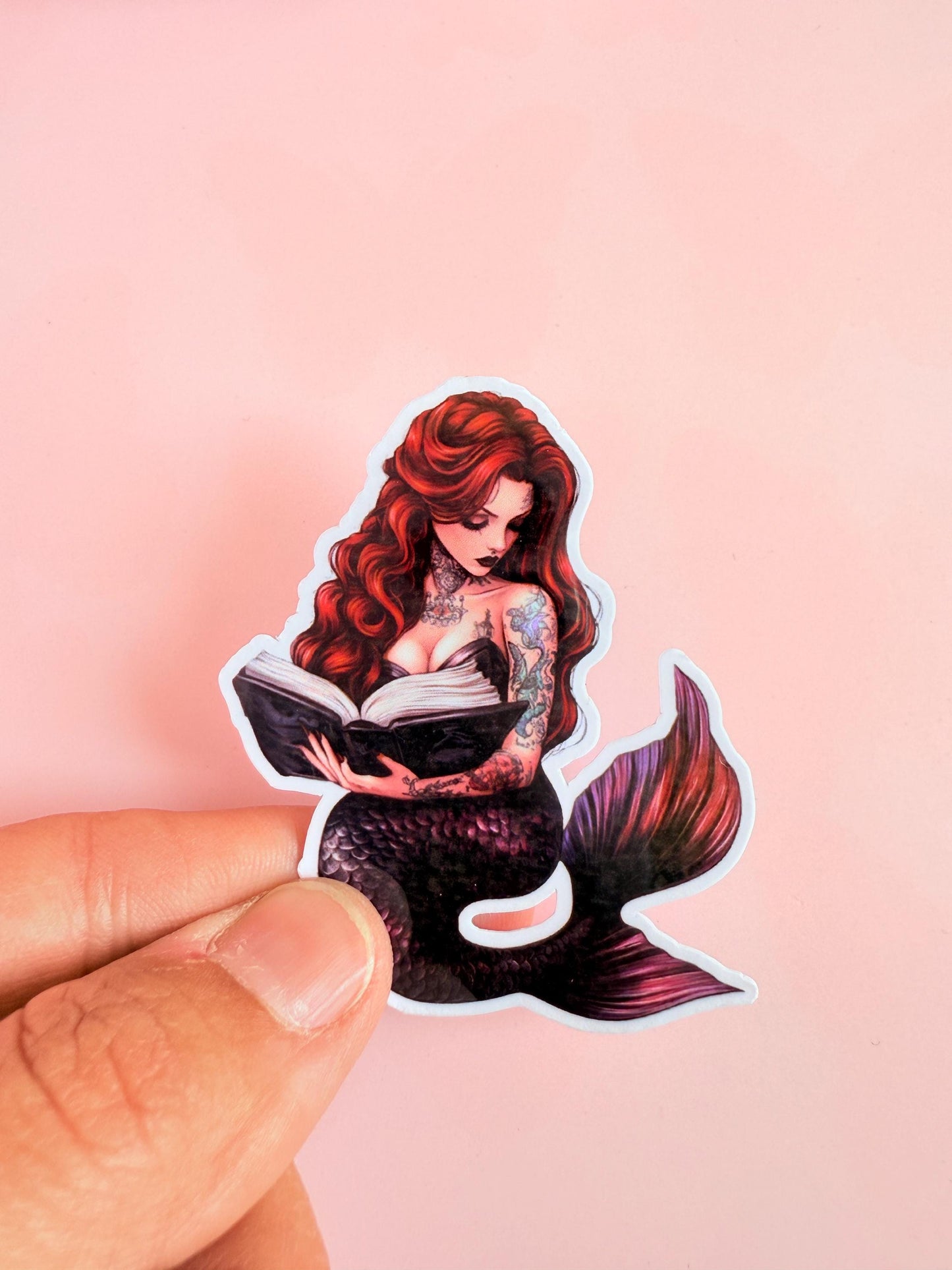 Tattooed Mermaid Book Sticker – Dark Siren Vinyl Sticker for Fantasy Lovers, Romance Readers & Aesthetic Kindle Decor|dark fantasy|ruby gift - The Sticker Era