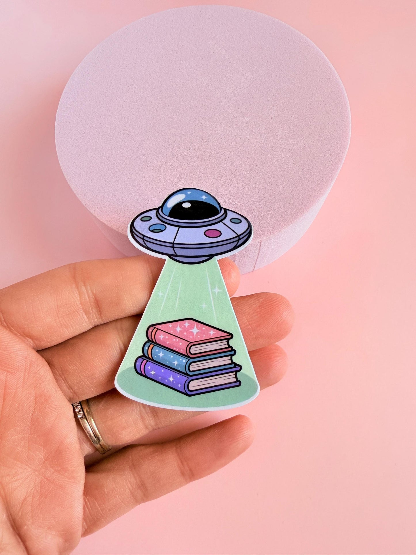 UFO Book Sticker –Alien Abduction Bookish fantasy Vinyl Sticker for Readers, Laptops, Water Bottles, Journals, Kindle & Gift for Book lovers - The Sticker Era