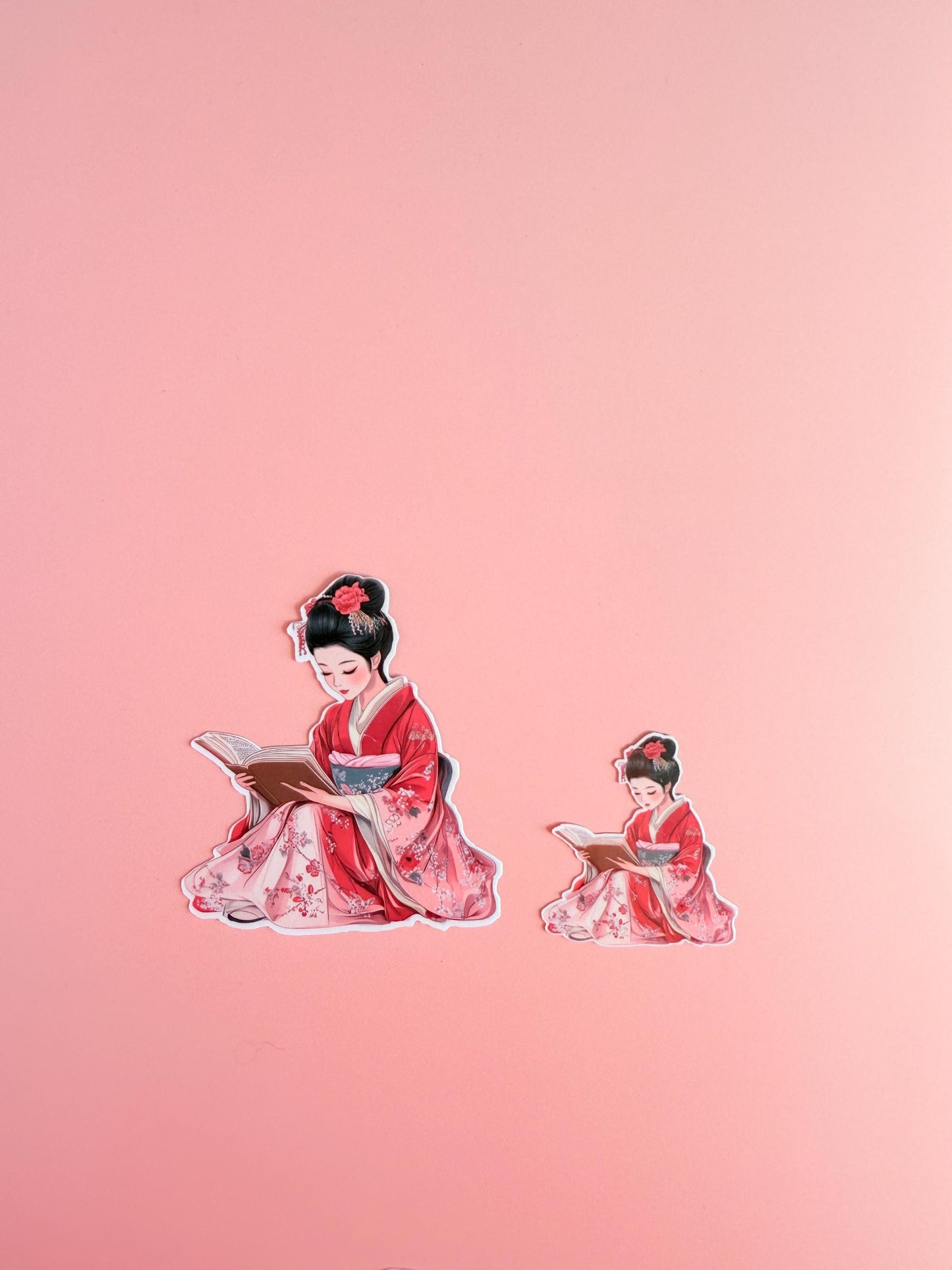 Reading Woman in Kimono Sticker – Floral Bookish Vinyl for Journals, Planners & Cozy Decor| kindle accessories| travelers gift| pink sticker - The Sticker Era