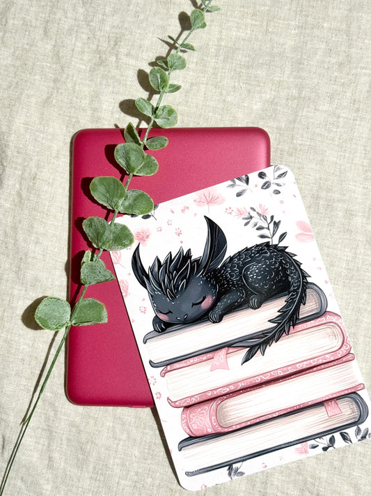 Sleepy Dragon Kindle Insert | Cozy Book Stack Fantasy E-Reader Skin