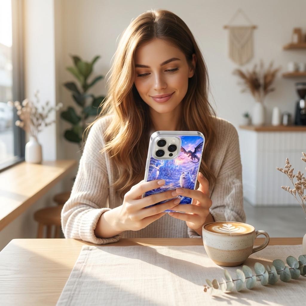 Winter Dragon Phone Case Insert, Fantasy Wolf & Ice Castle Art for iPhone by The Sticker Era