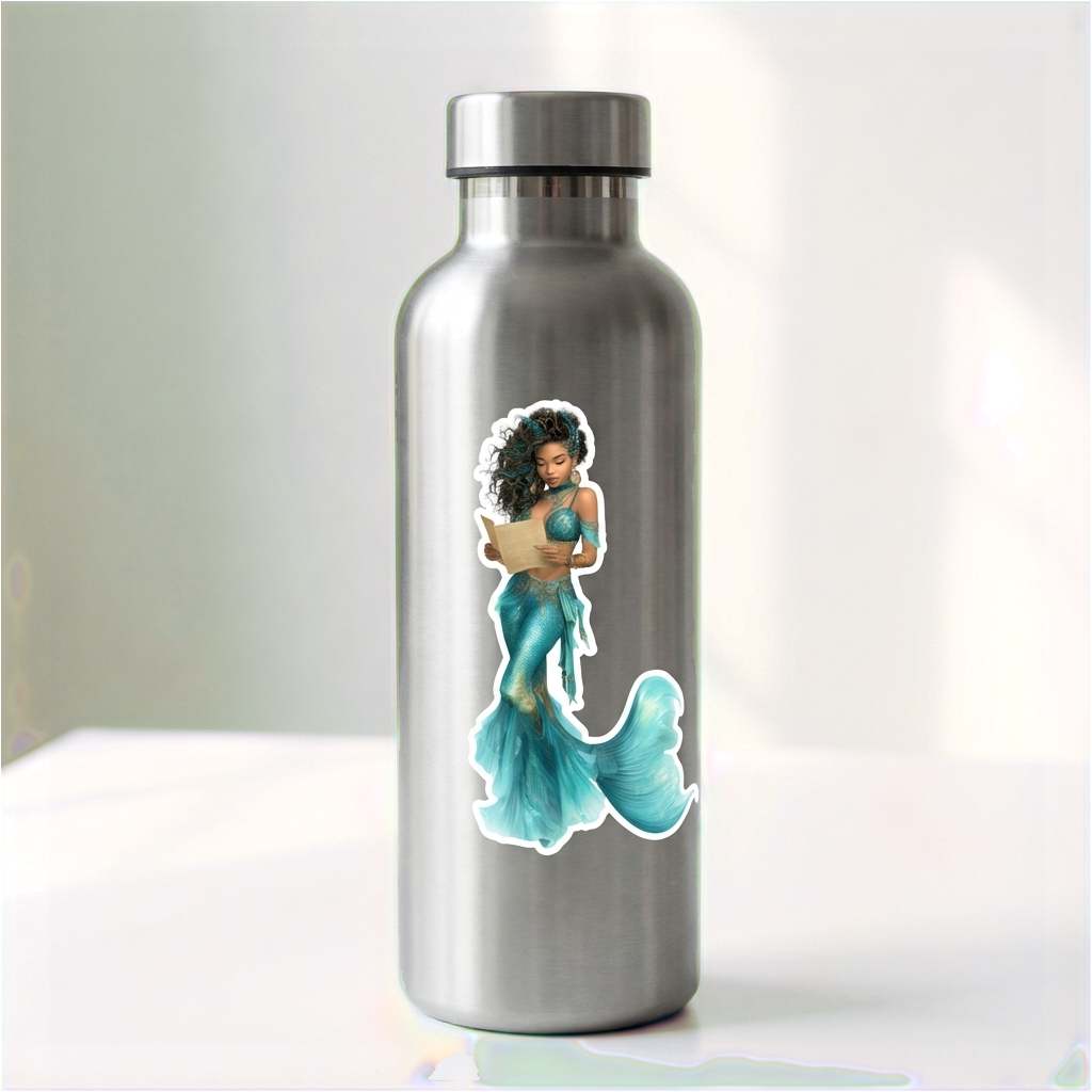 Teal Mermaid Reading Sticker | Retro Ocean Fantasy Vinyl Decal