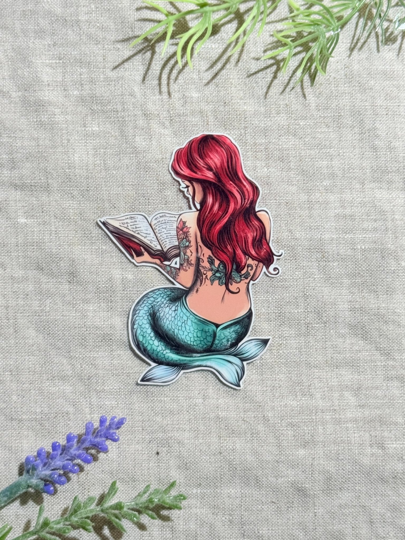 Tattooed Mermaid Reading Sticker | Bookish Vinyl Decal by The Sticker Era