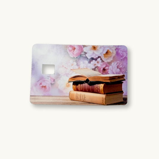The Literal One Stack of books debit card skin sticker, library book pile decal for credit cards
