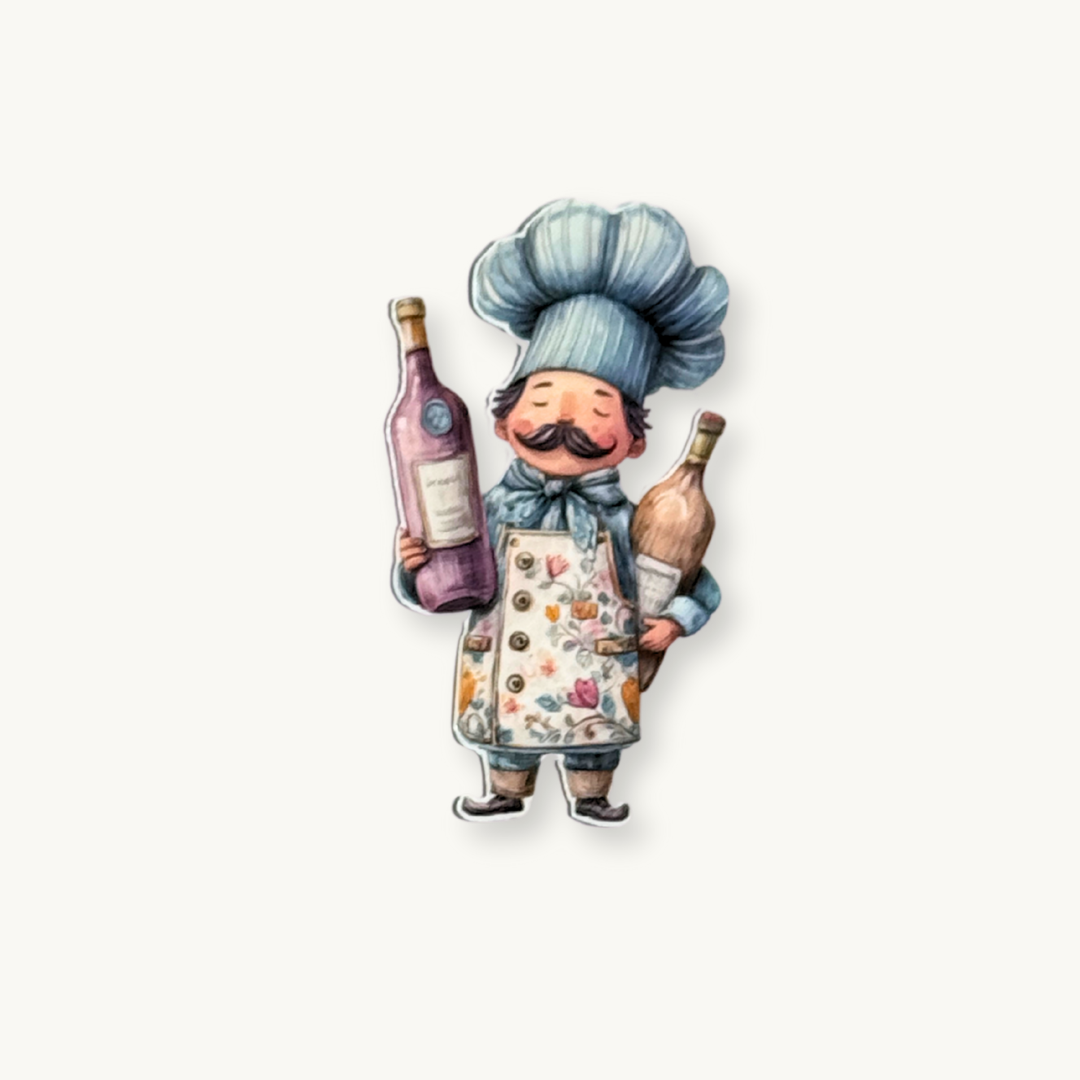 Cute Chef Sticker | Funny Mustache Cook & Wine Lover Vinyl Decal