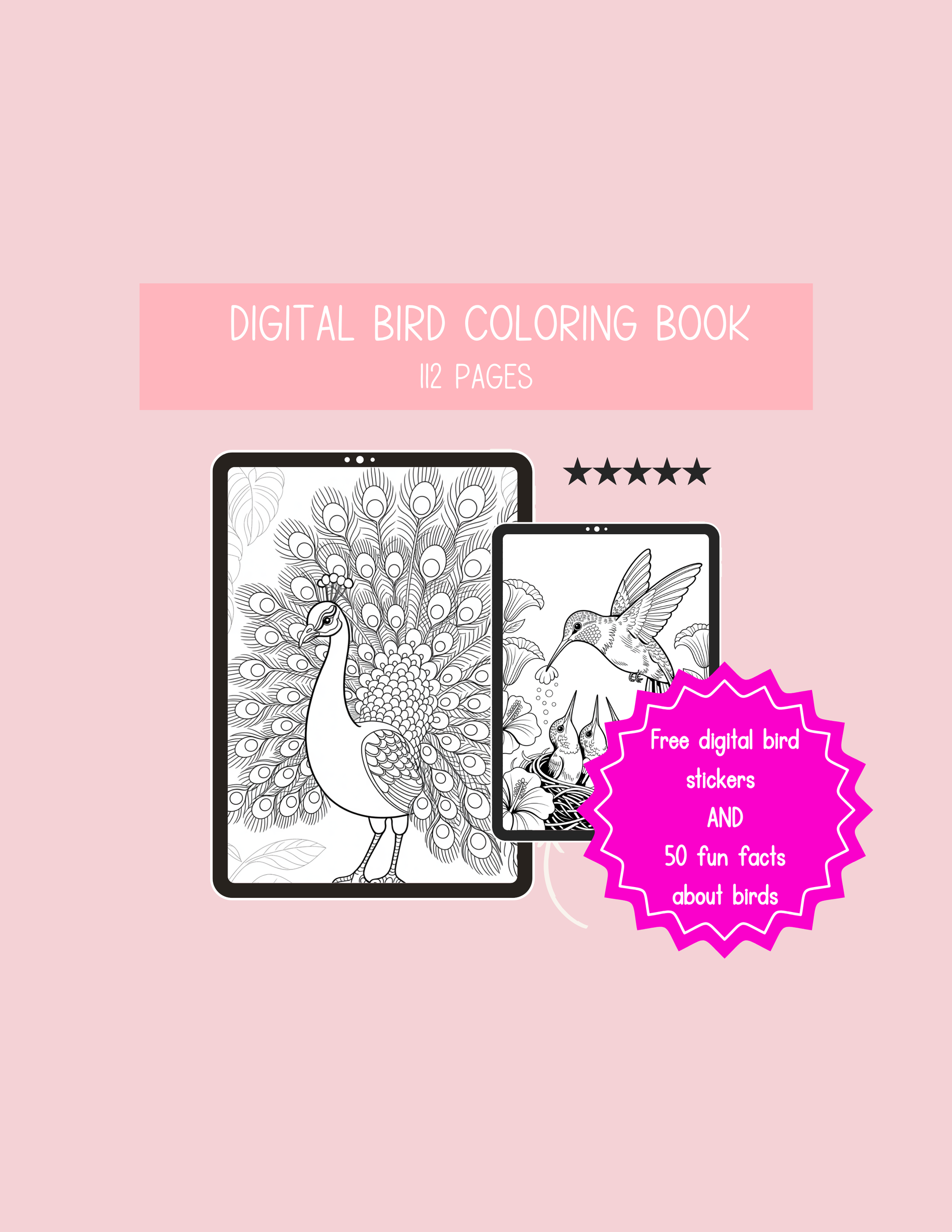 Bird Digital Coloring Book | 112-Page All Kinds of Birds Printable | Adult Nature Inspired Stress Relief Art | Instant Download 8.5x11 Activity - The Sticker Era