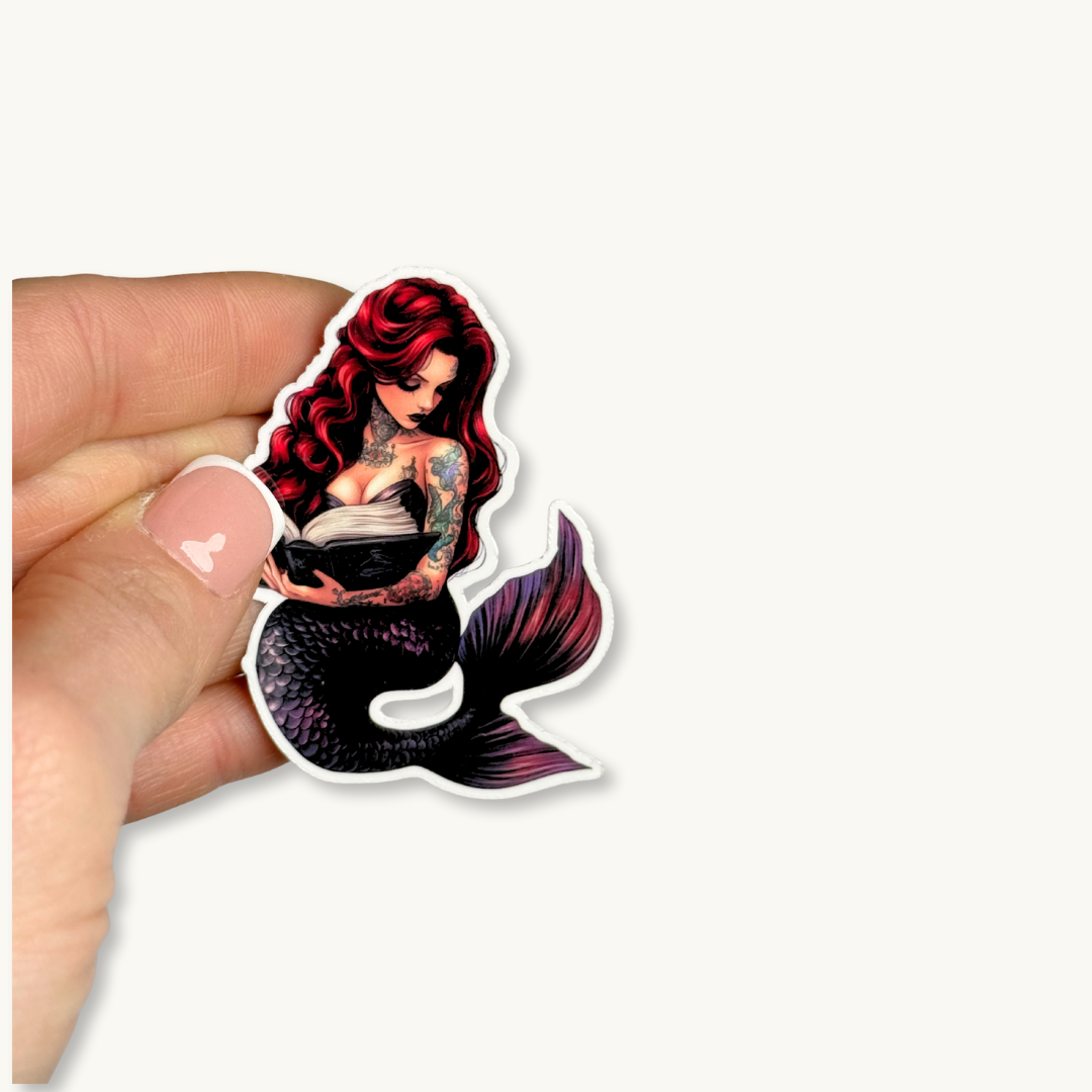 Dark Siren Tattooed Mermaid Sticker | Fantasy Book Lover Vinyl Decal
