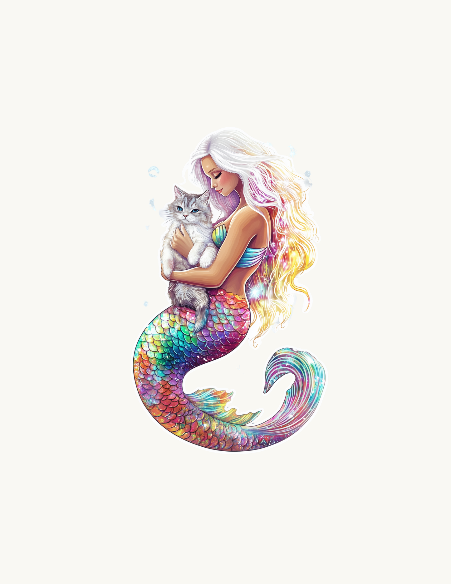 Mermaid & Cat Sticker Pack | Rainbow Fantasy Vinyl Decals for Cat Moms
