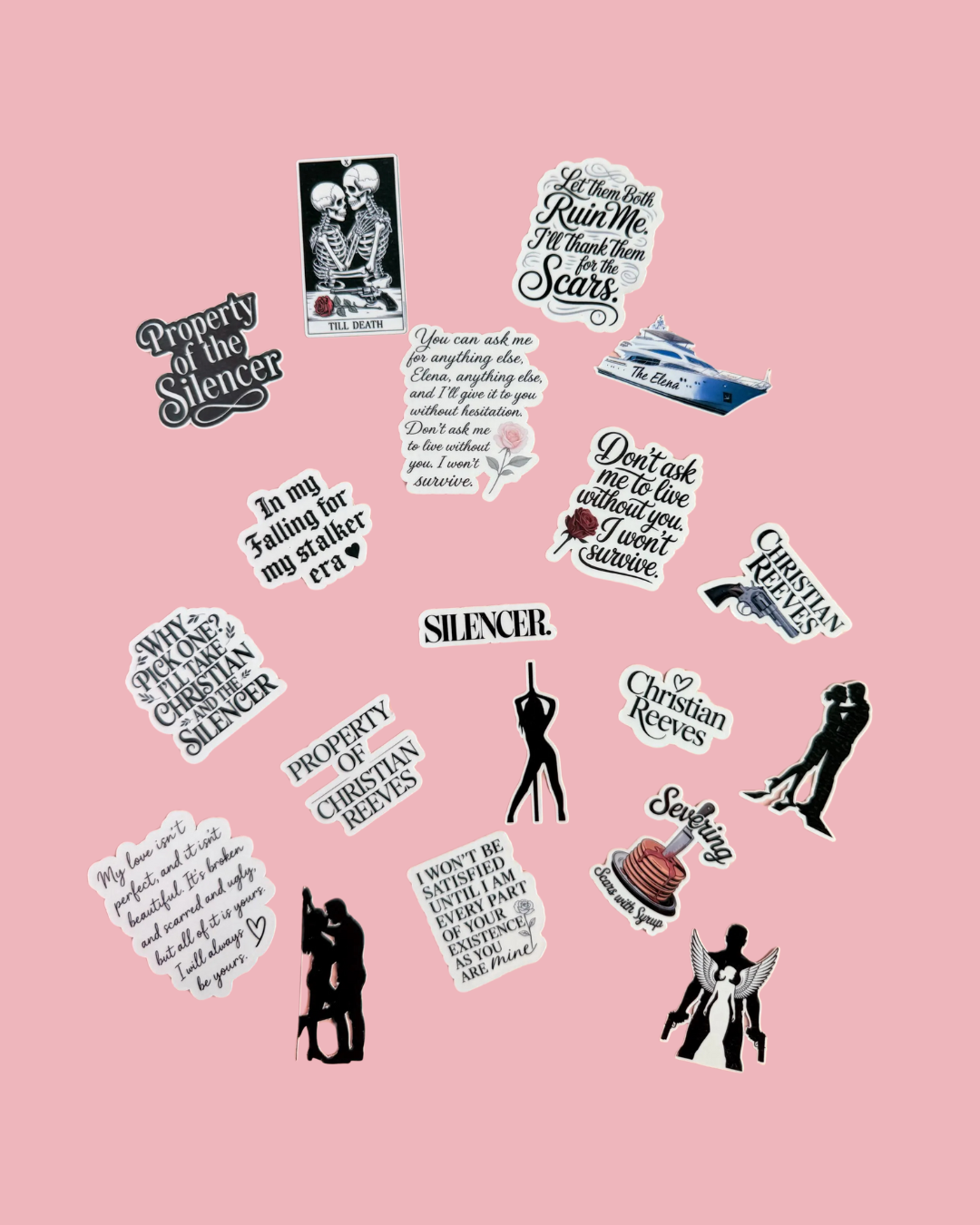 Under Your Scars Sticker Pack | Christian Reeves The Silencer Dark Romance Vinyl Decal Bundle | 19-Piece BookTok Unhinged Obsession Merch | Ariel Anderson Fan Gift - The Sticker Era