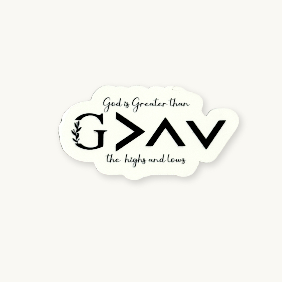 God is bigger than the highs and lows Christian vinyl sticker, aesthetic faith-based decal for bible journaling, laptops, and water bottles.