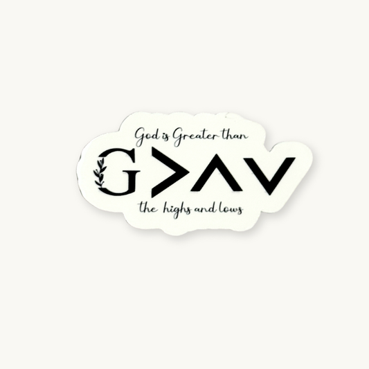 God is bigger than the highs and lows Christian vinyl sticker, aesthetic faith-based decal for bible journaling, laptops, and water bottles.