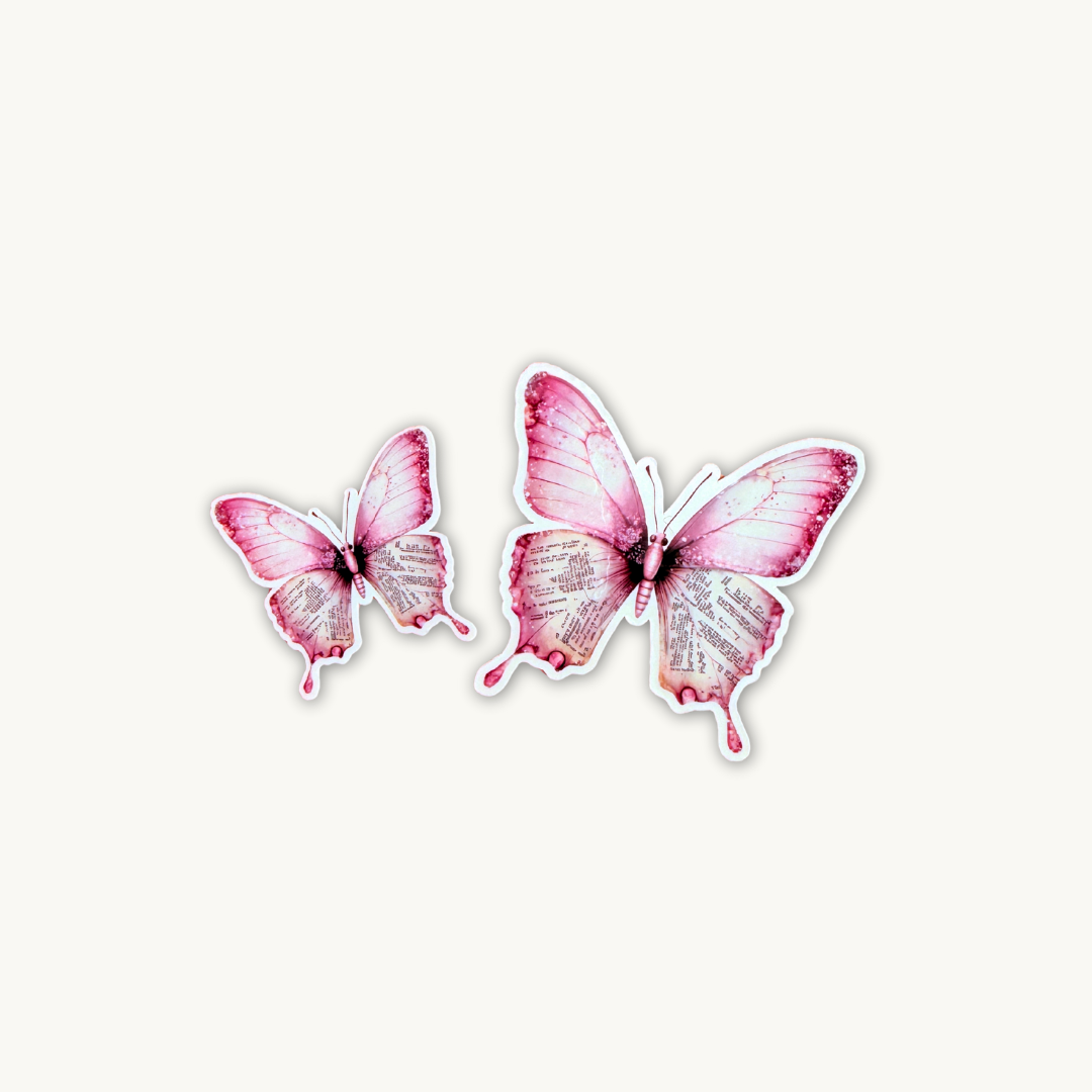 Pink Butterfly Vintage Text Sticker | Bookish Aesthetic Vinyl Decal