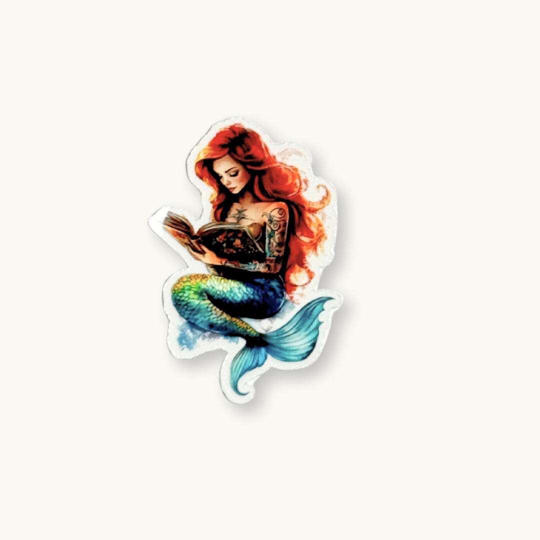 Bookish Tattooed Mermaid Sticker | Fantasy Reading Siren Vinyl Decal