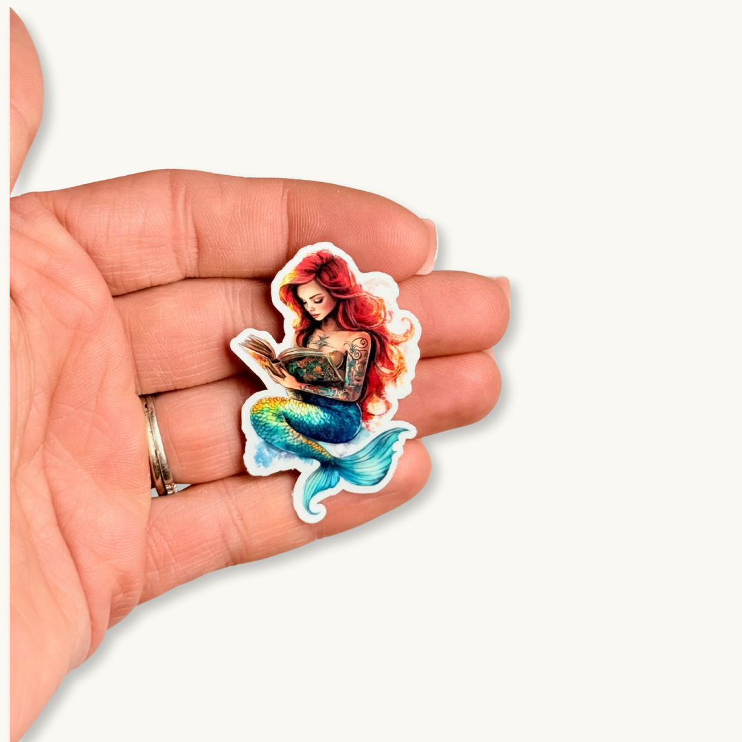 Bookish Tattooed Mermaid Sticker | Fantasy Reading Siren Vinyl Decal