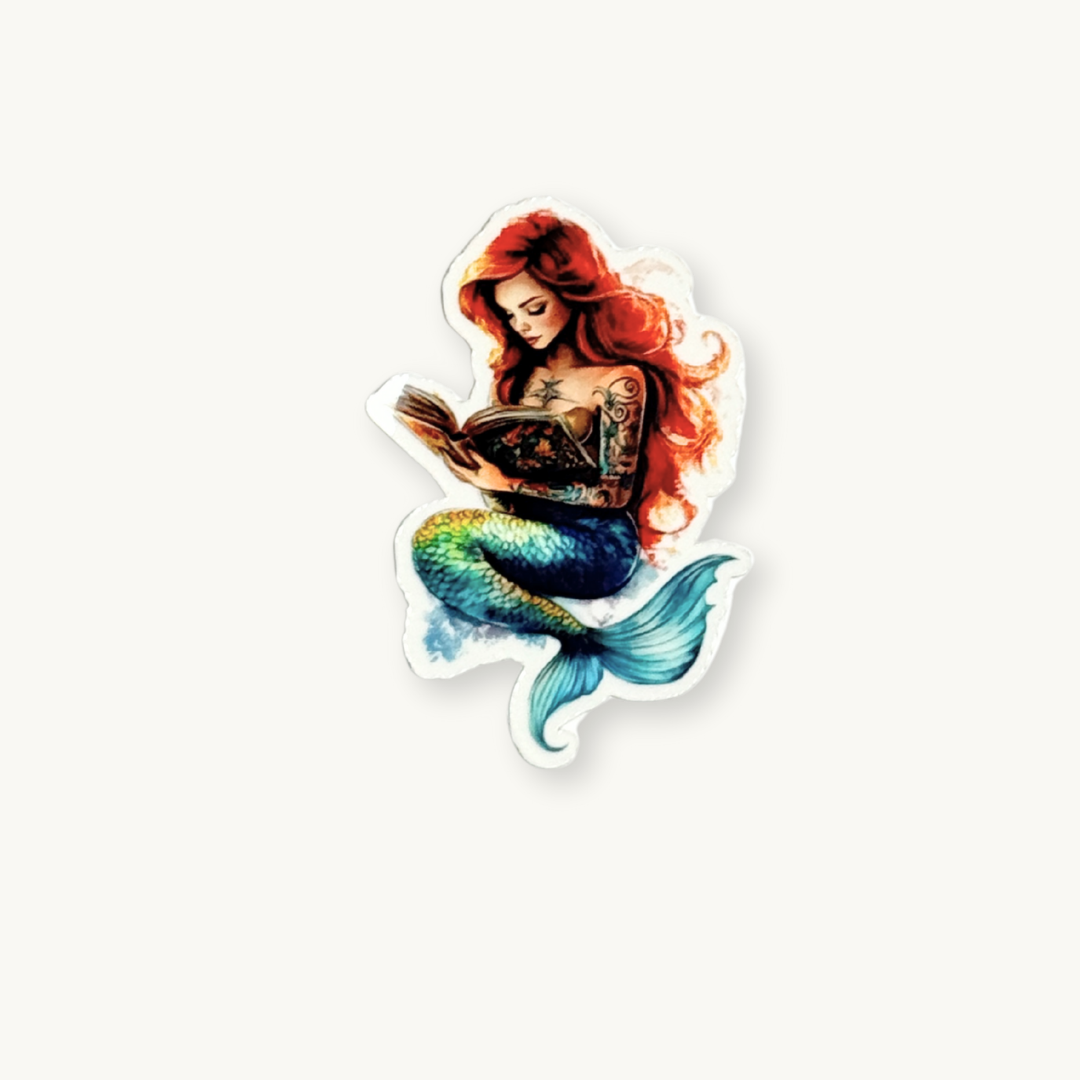Bookish Tattooed Mermaid Sticker | Fantasy Reading Siren Vinyl Decal