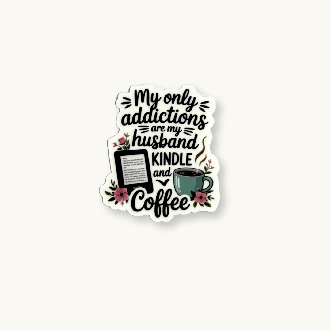 Husband, Kindle & Coffee Sticker | Bookish Reading Addict Humor Vinyl Decal by The Sticker Era