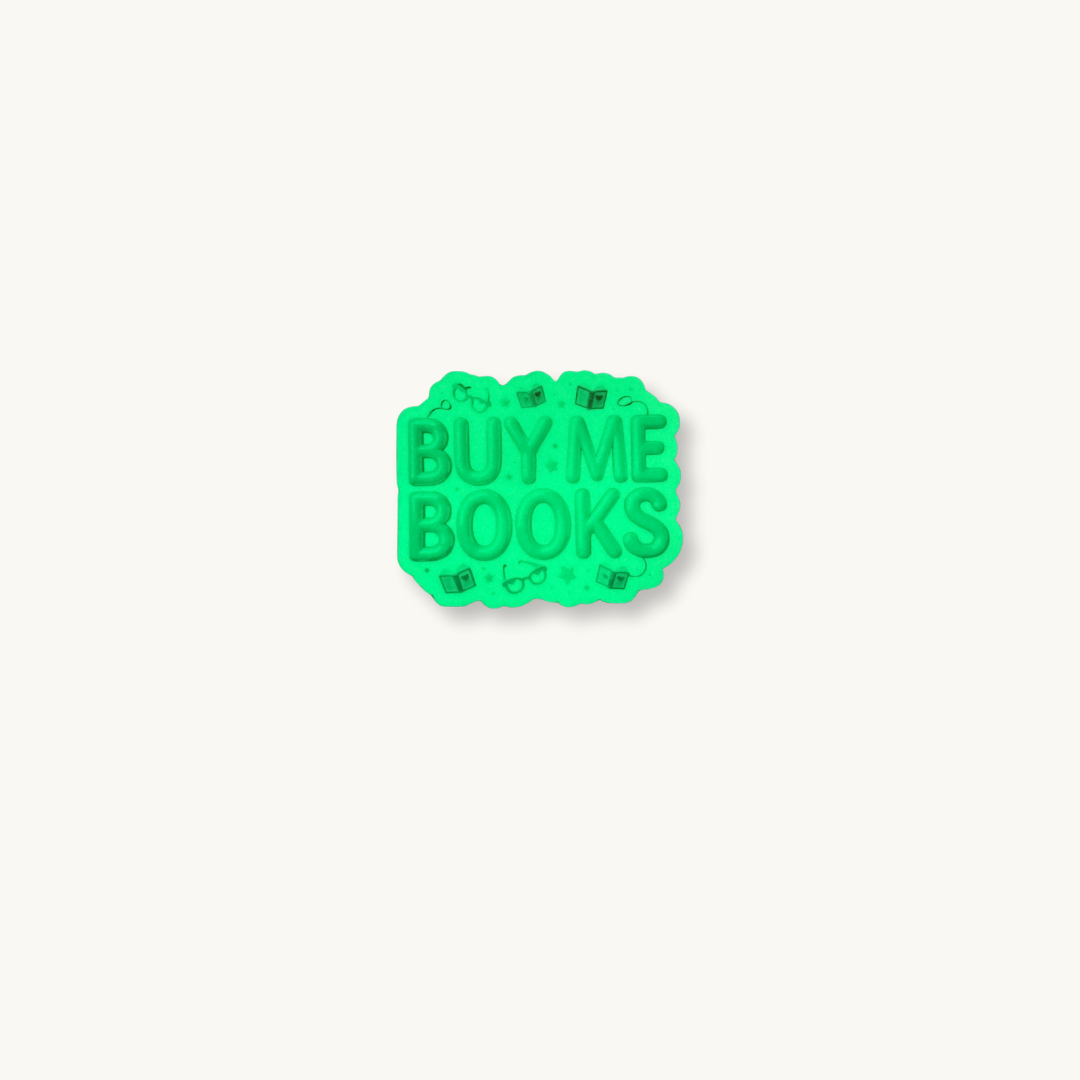 Buy Me Books funny text sticker that glows in the dark, luminous green vinyl decal

