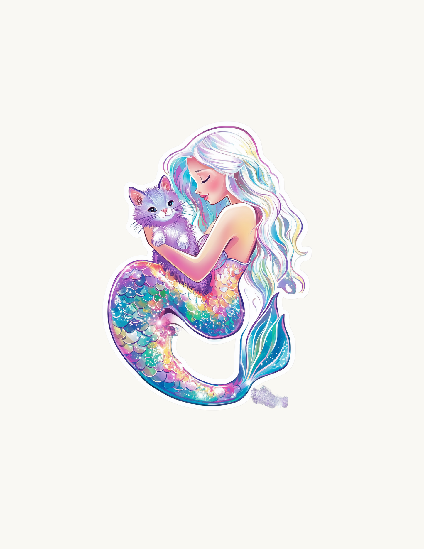 Mermaid & Cat Sticker Pack | Rainbow Fantasy Vinyl Decals for Cat Moms