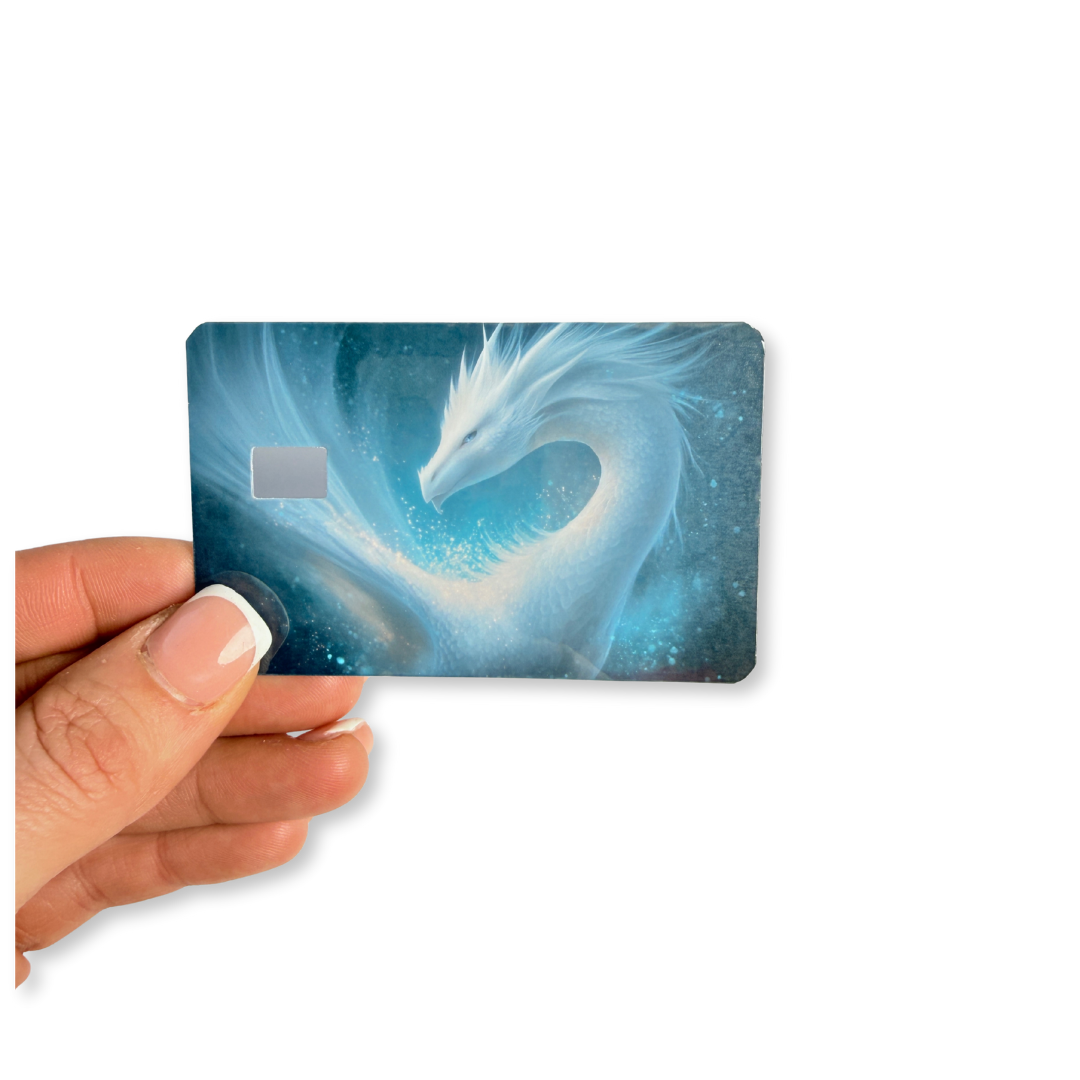 Celestial Ice Dragon Debit Card Skin | Ethereal Blue Fantasy Card Cover