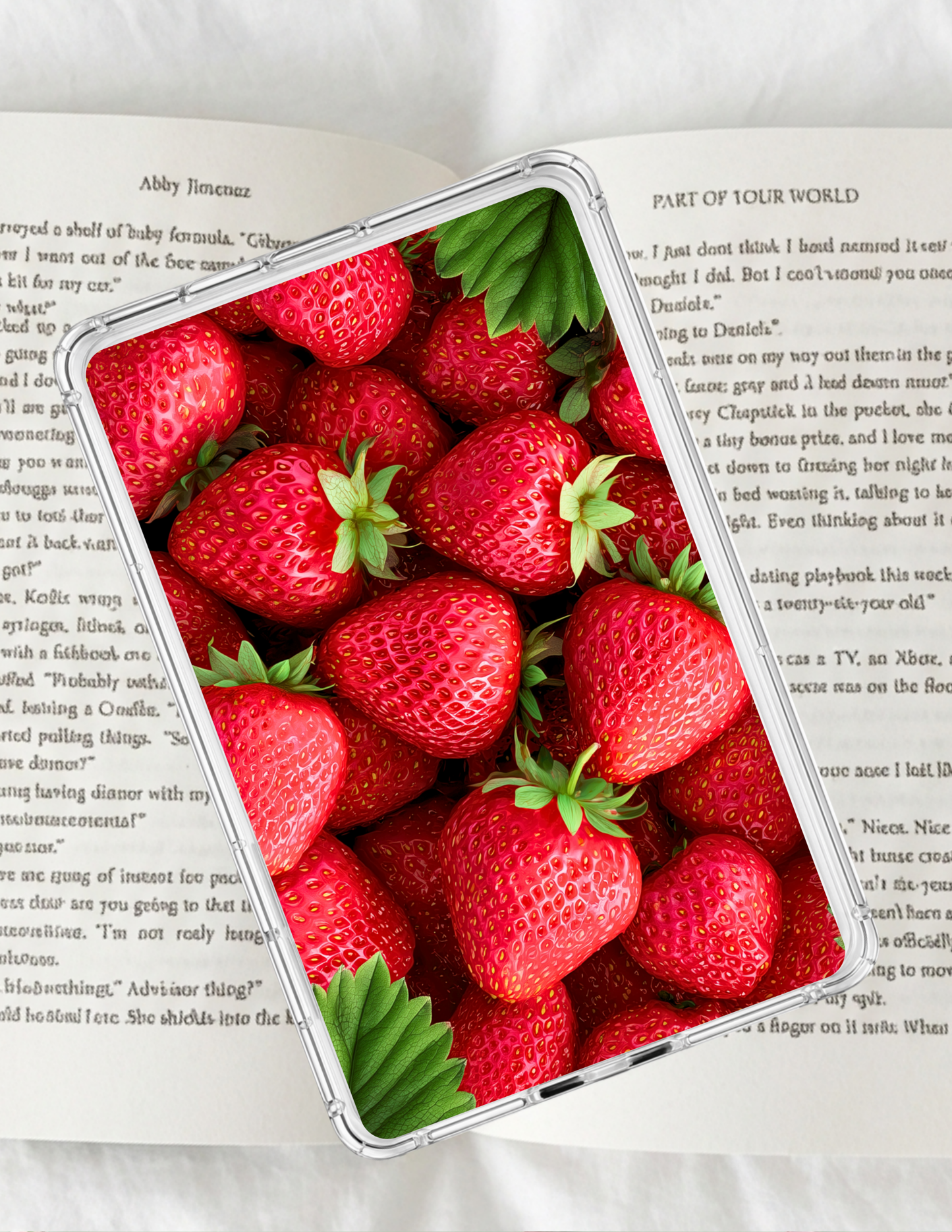 Realistic strawberry Kindle insert bold red aesthetic clear case decor