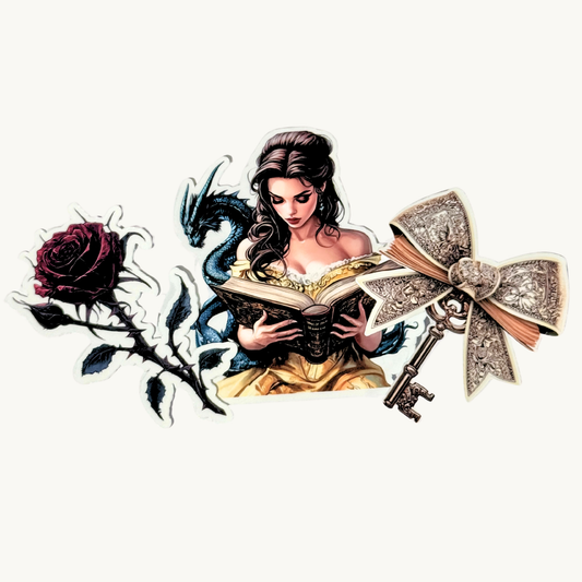 Dark romantasy dragon reader girl vinyl sticker fantasy book decal by The Sticker Era