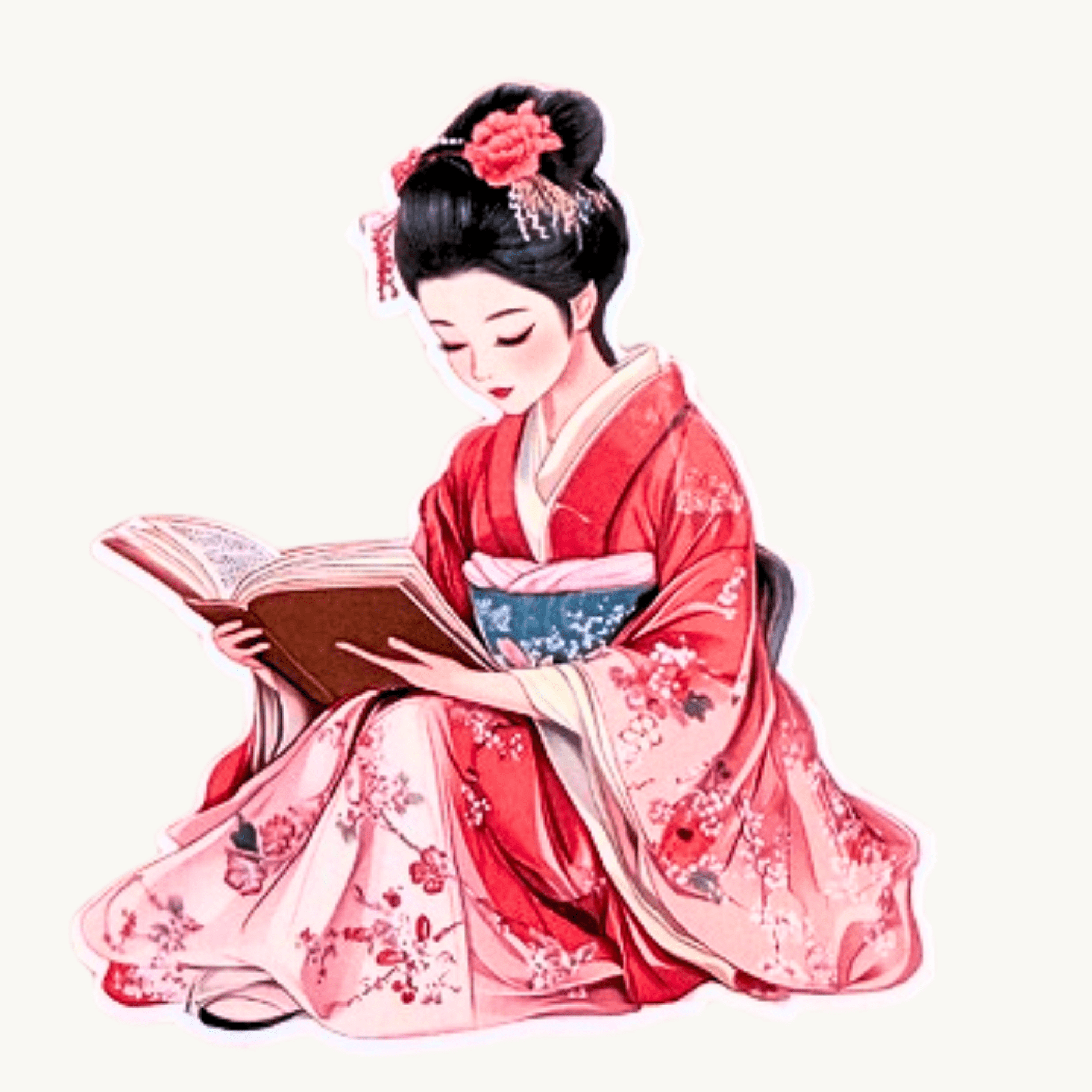 Reading Woman in Kimono Sticker | Floral Bookish Vinyl Decal by The Sticker Era