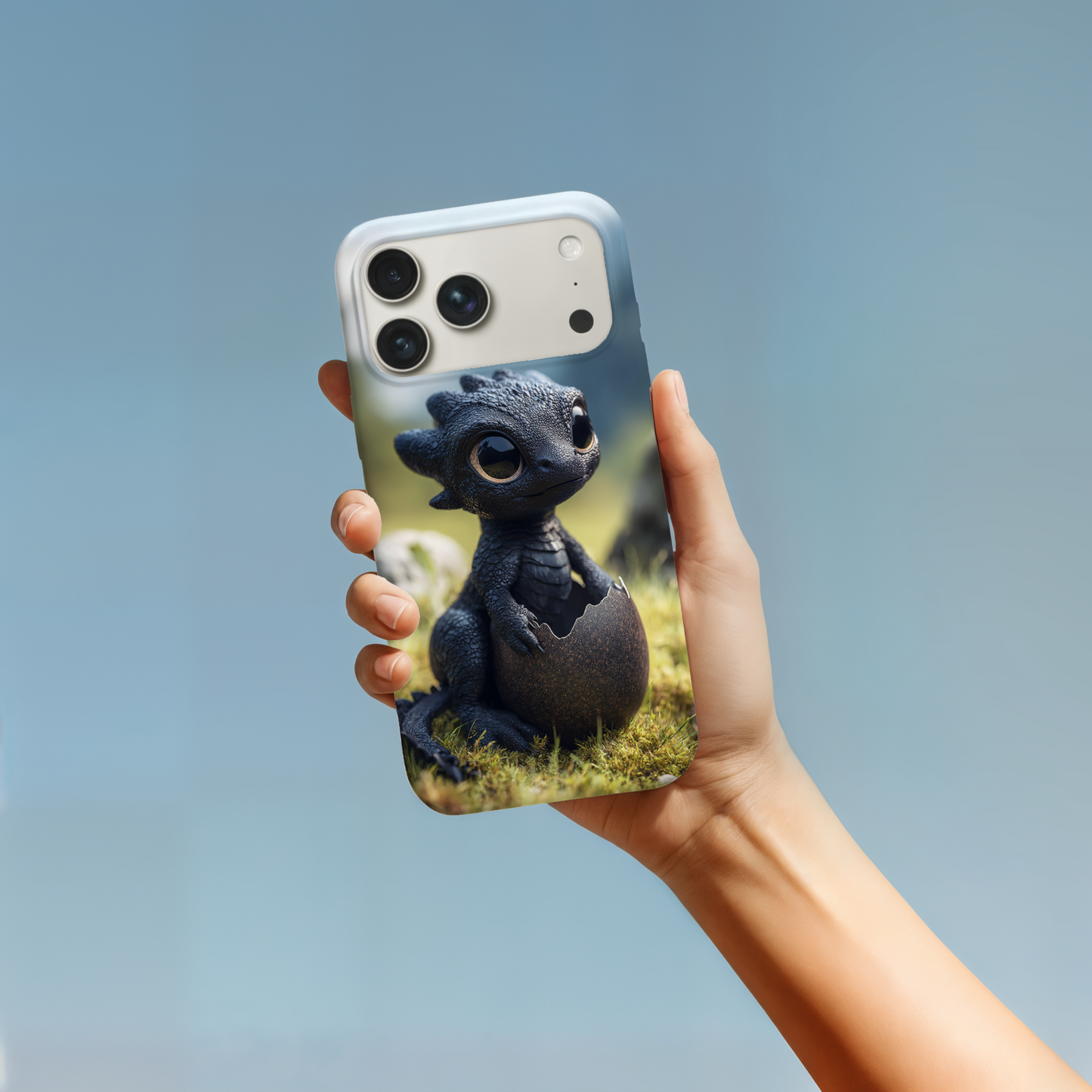 Close-up of the vibrant, 3D-rendered dragon scales on a premium gloss-finish phone case insert.