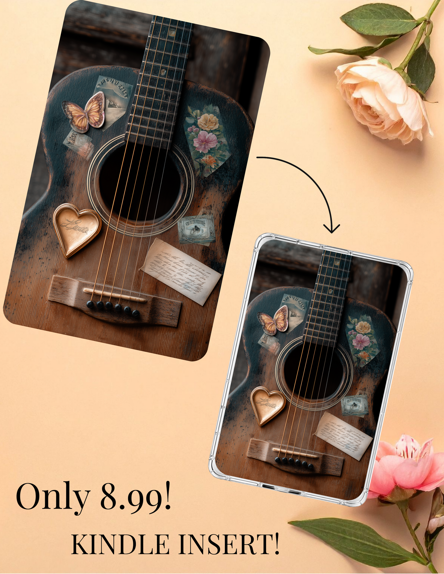 Vintage Guitar Kindle Inserts Bundle (Set of 2) | Indie Acoustic Decor