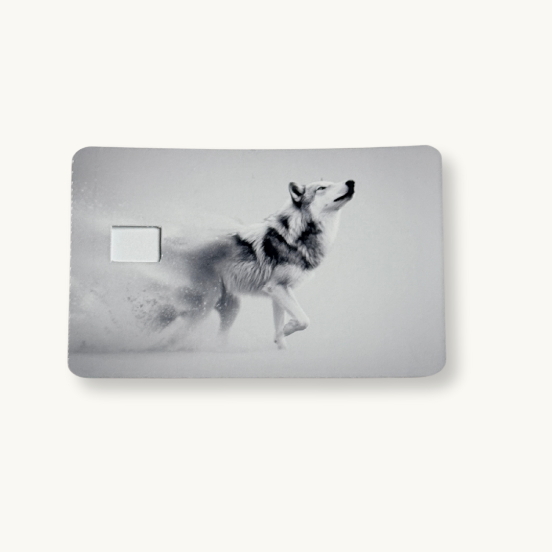 Wolf debit card skin sticker, wild animal vinyl decal for credit cards."
