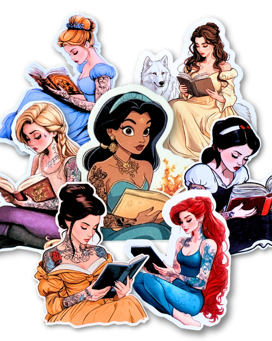 Tattooed princess fantasy reader sticker bundle 7 vinyl decals by The Sticker Era
