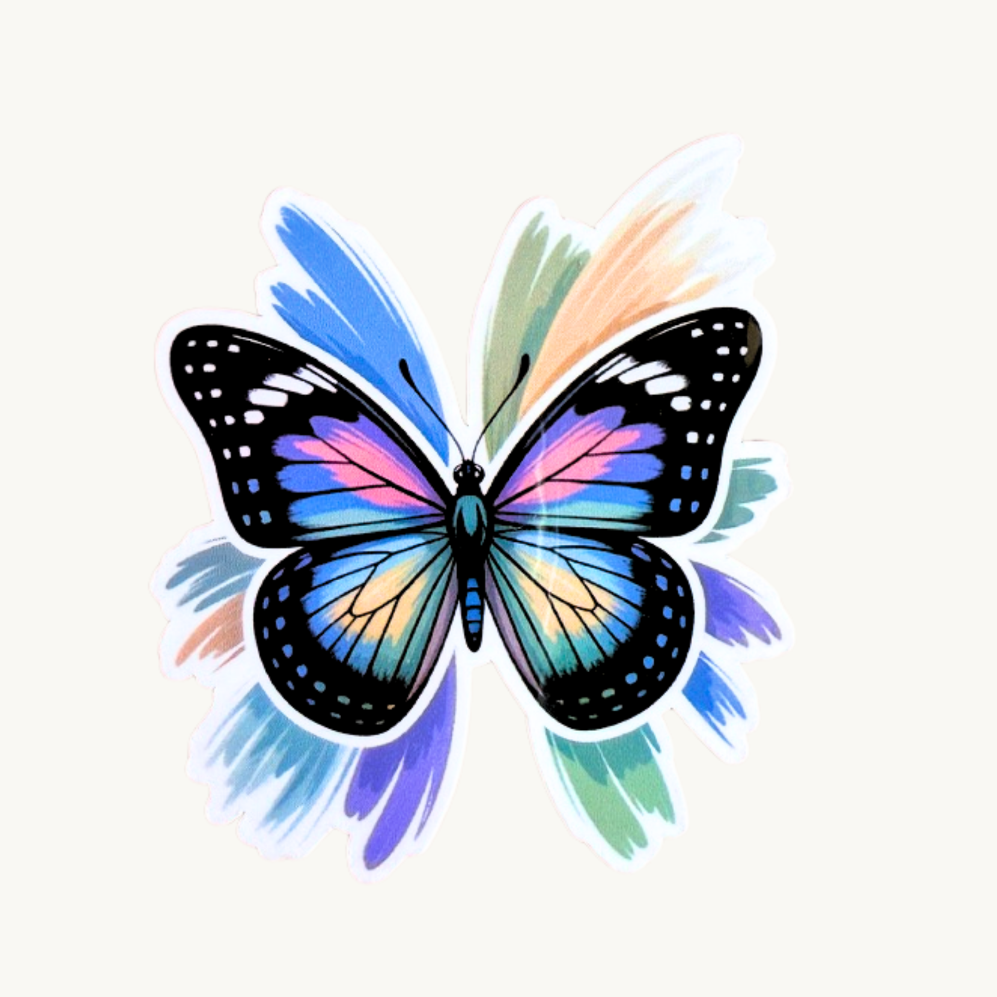 Rainbow Butterfly Sticker | Vibrant Brush Stroke Wings Vinyl Decal by The Sticker Era