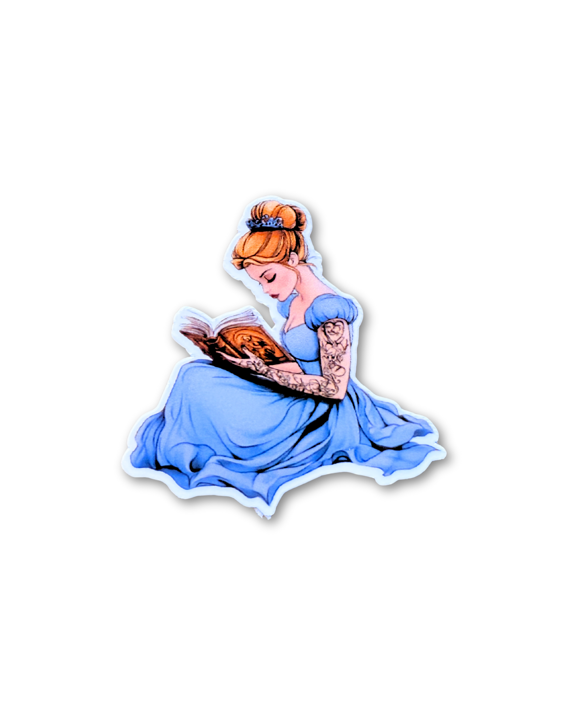 Tattooed Cinderella reading sticker fantasy princess vinyl decal by The Sticker Era