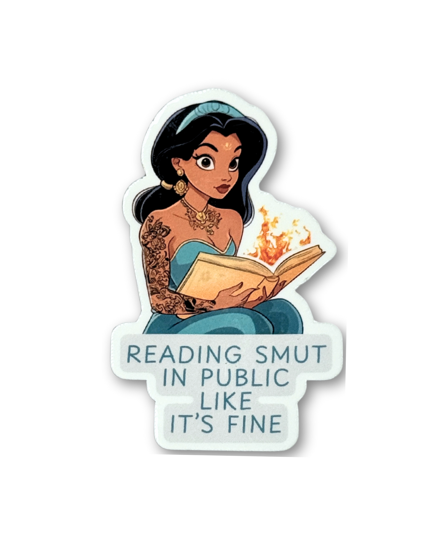 Tattooed Jasmine reading sticker fantasy princess vinyl decal by The Sticker Era
